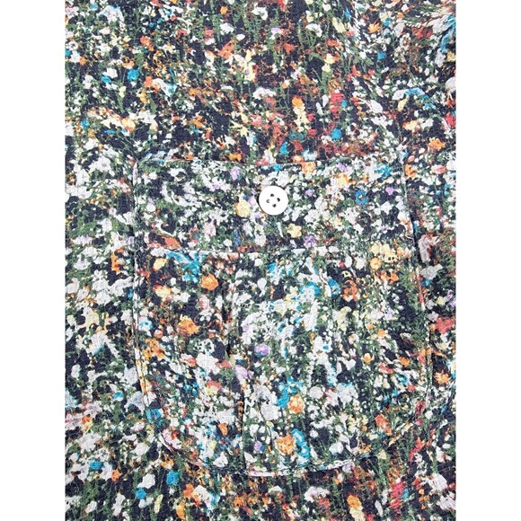 Adam Lippes Shirt Womens 4 Green Floral Silk Button Up Long Sleeve Blouse Artsy - Picture 4 of 13